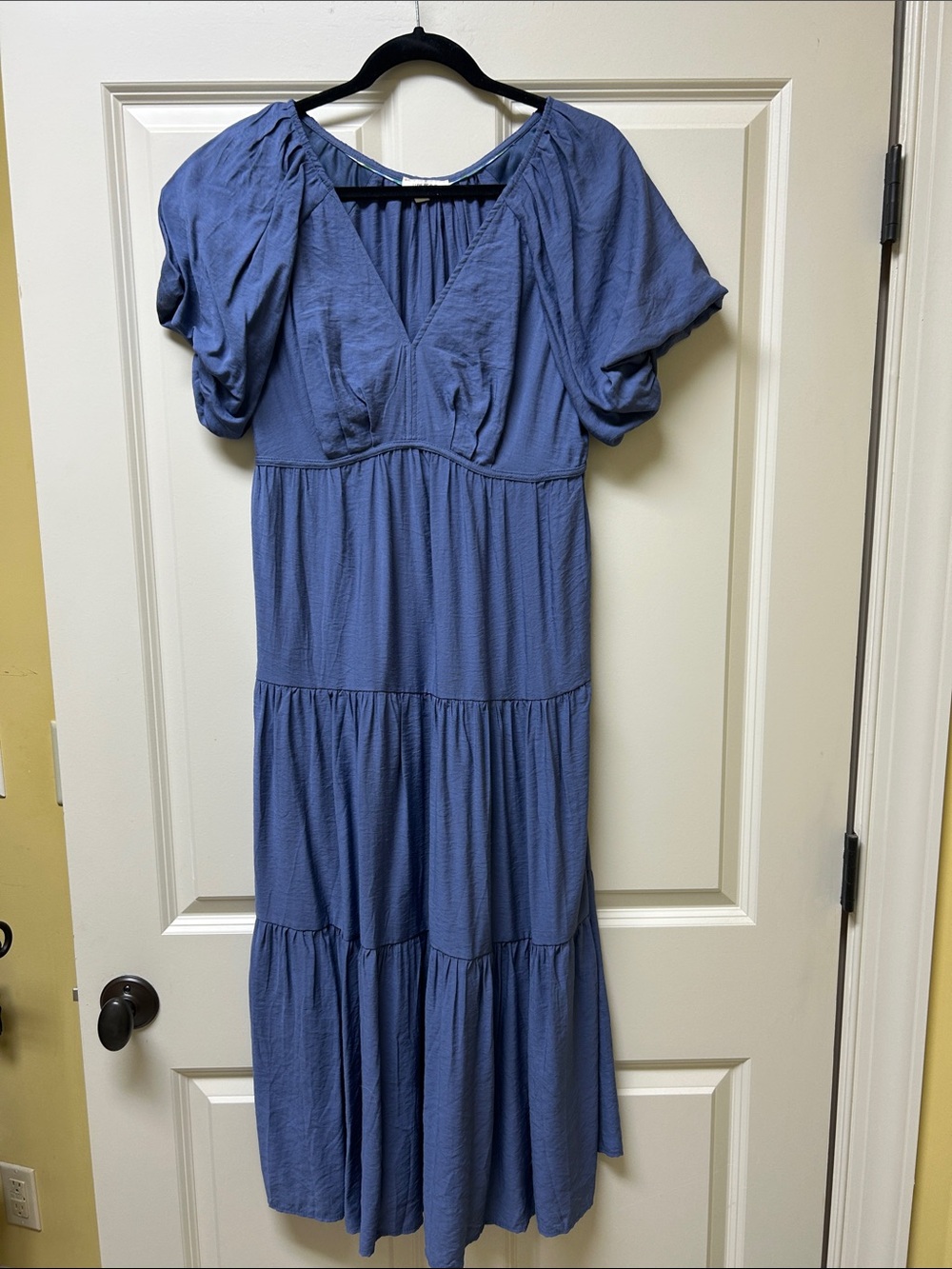 Umgee Dusty Blue Tiered V-Neck Midi Dress